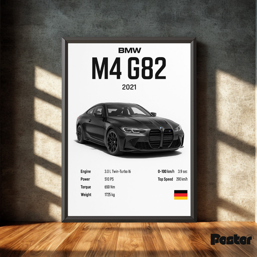 BMW M4 G82 Vehicle Specs Framed Poster - #P052