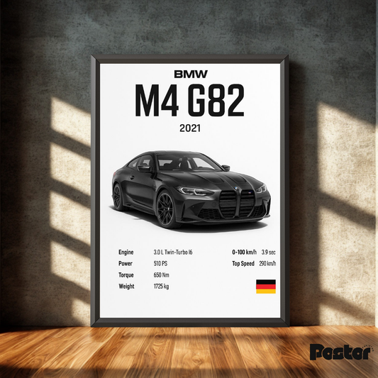 BMW M4 G82 Vehicle Specs Framed Poster - #P052