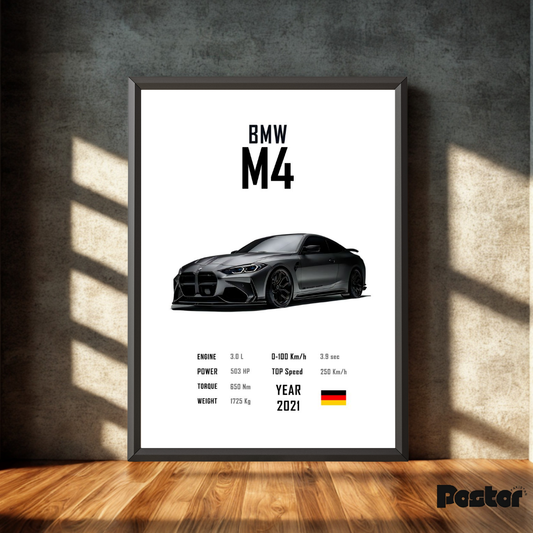 BMW M4 Vehicle Specs Framed Poster - #P055