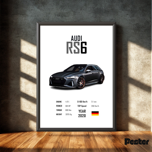 Audi RS6 Vehicle Specs Framed Poster - #P053
