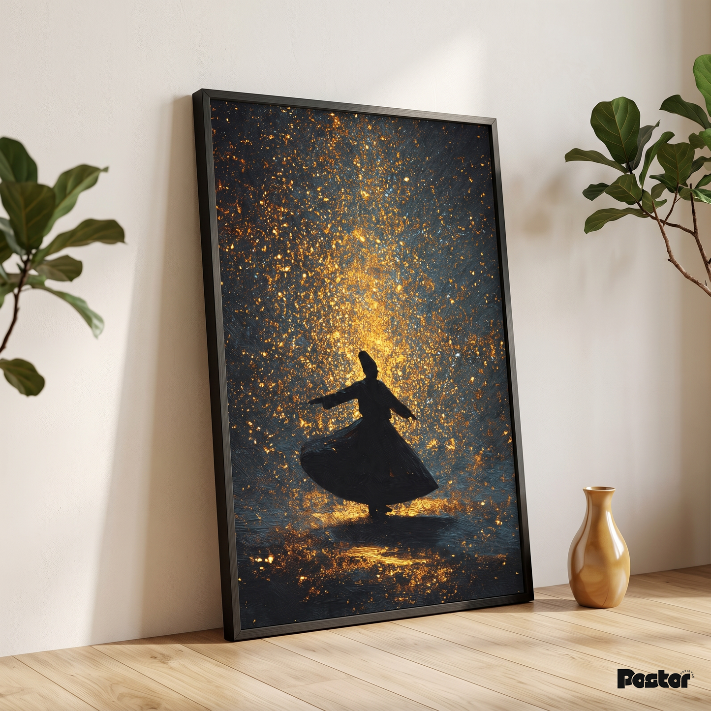 Golden Starry Night Sufi Whirling Dervish Wall Art