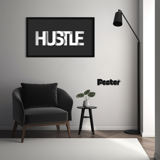 "HUSTLE" Large Size 3D Text Framed Art Poster - #P037