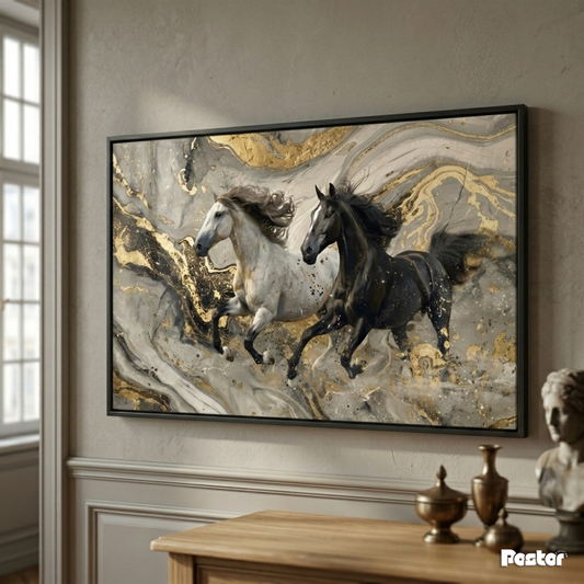 Horses Racing Through Marble & Gold Abstract