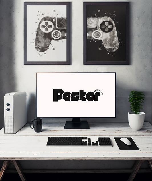 2 Black and White Gaming Controller Duo Framed Posters - #P029