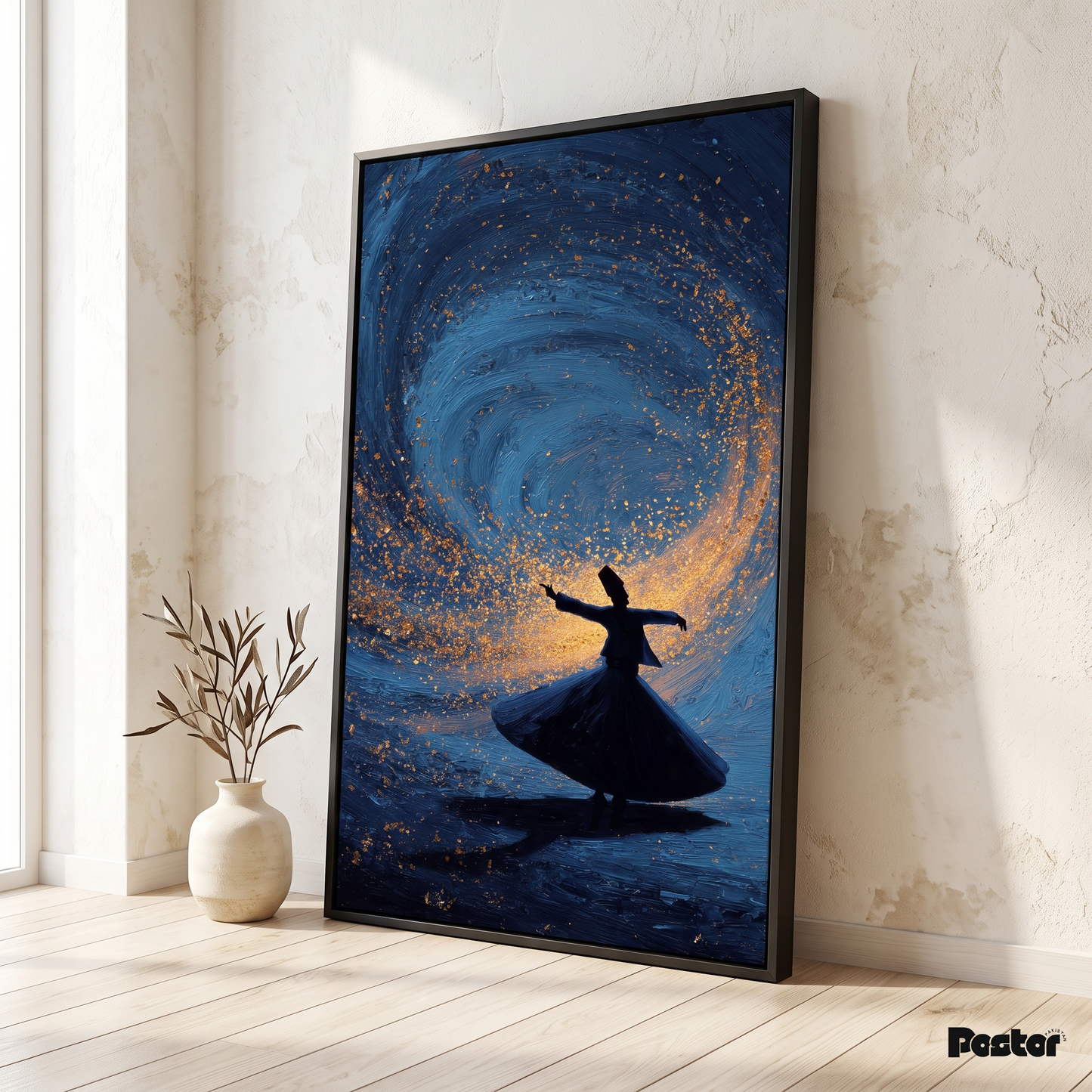Mystic Blue & Gold Whirling Dervish Canvas Wall Art