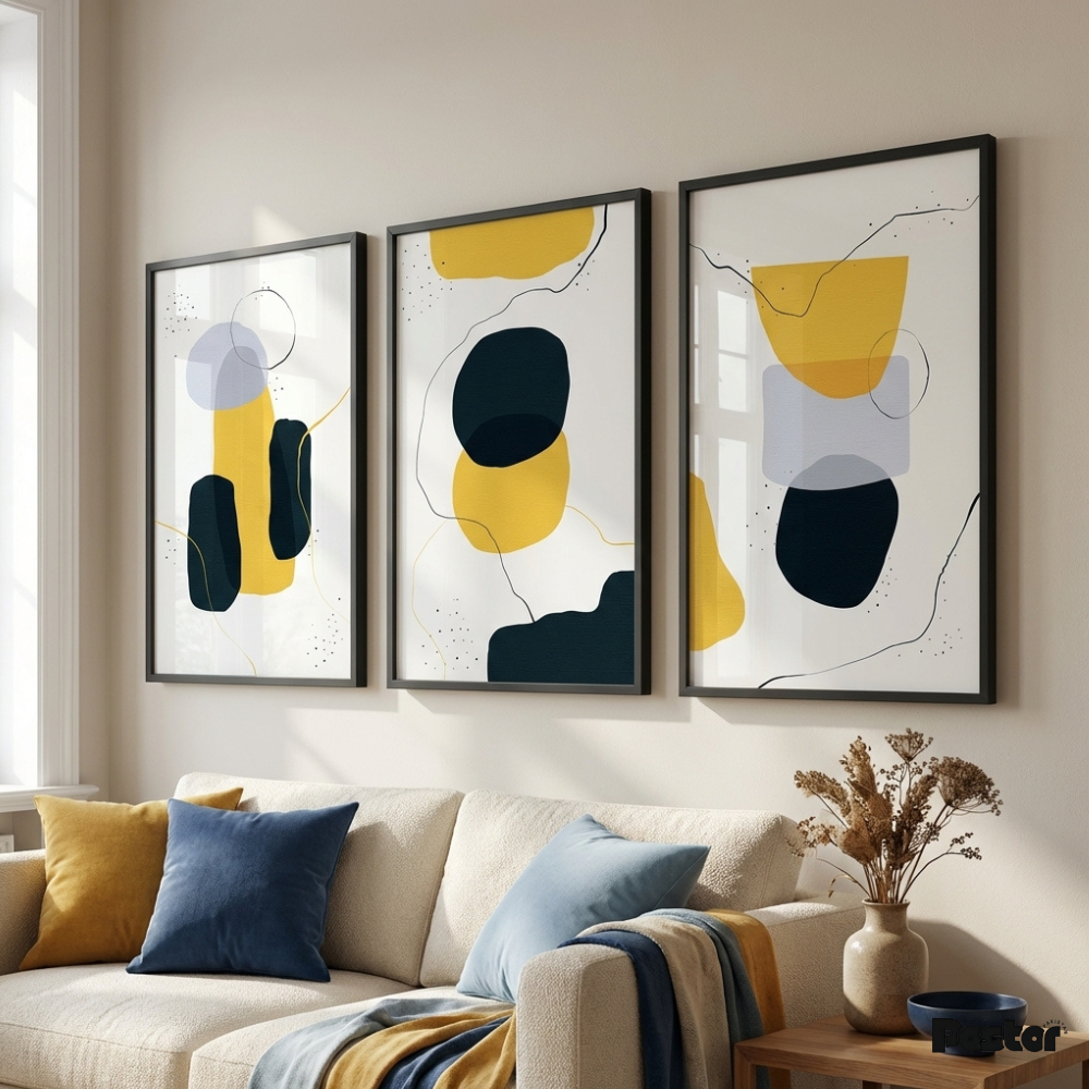 Navy & Yellow Minimalist Geometric Shape Wall Art Set