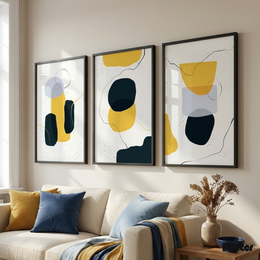 Navy & Yellow Minimalist Geometric Shape Wall Art Set