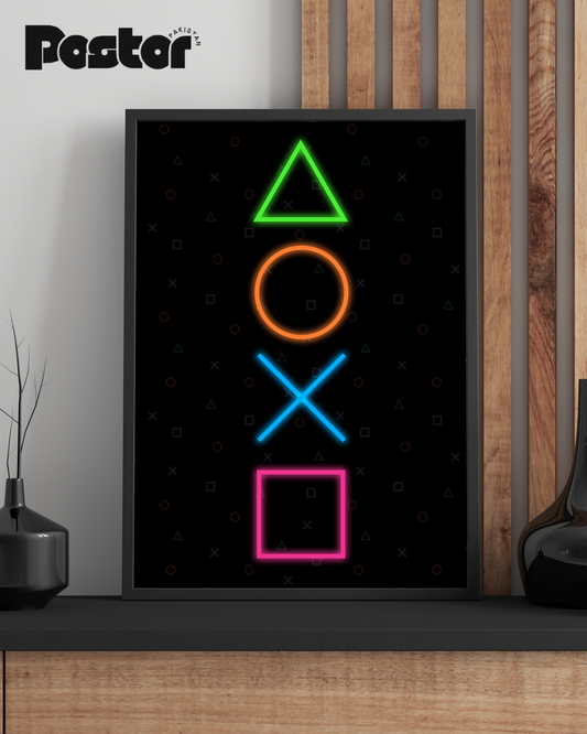 Playstation Neon Buttons - Framed Poster #P094