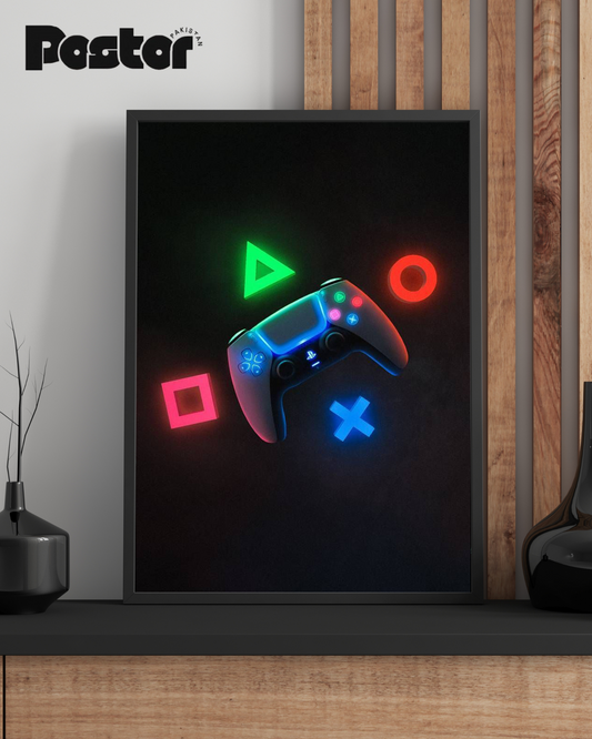 PS5 Neon Buttons - Framed Poster #P093