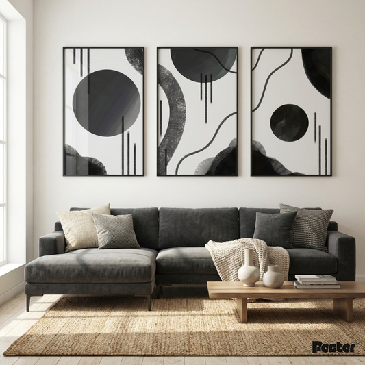 Black & White Bold Circle Abstract Wall Art Set