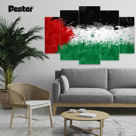 Palestine Flag 'Abstract Pride' 5-Panel Canvas Wall Art Set - #S002
