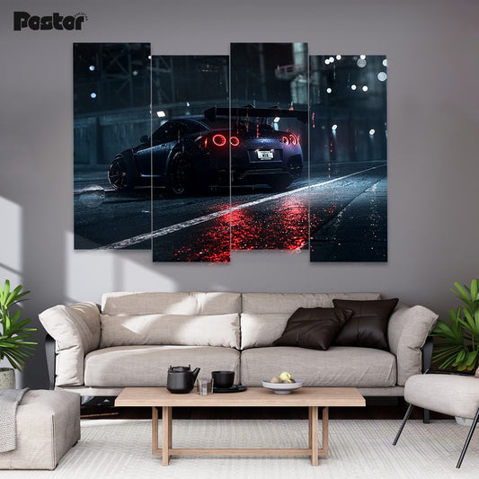 'Midnight Ride' Sports Car Night Drive 4-Panel Canvas Art - #S004