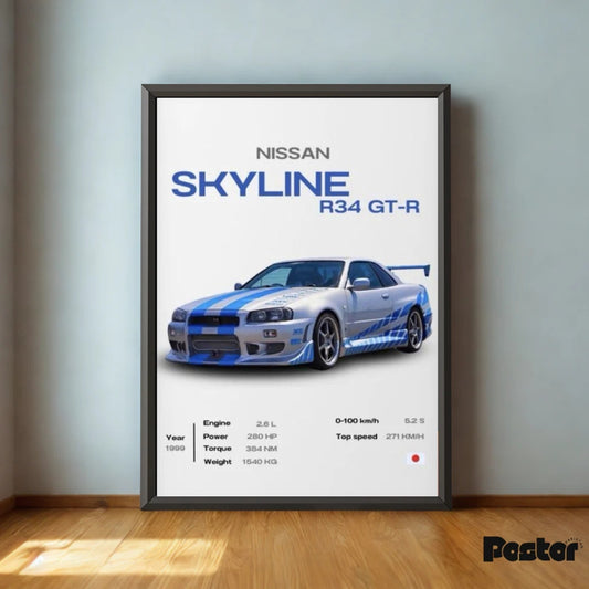 Nissan GTR R34 Framed Poster with Stats - #P084