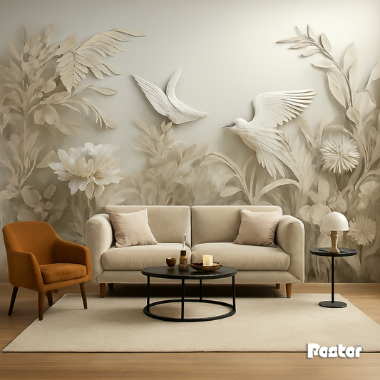 “Paper Garden” 3D Floral & Bird Wallpaper Mural - #W010