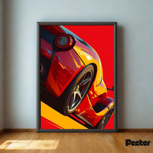 Red Sports Car Framed Abstract Poster - #P074