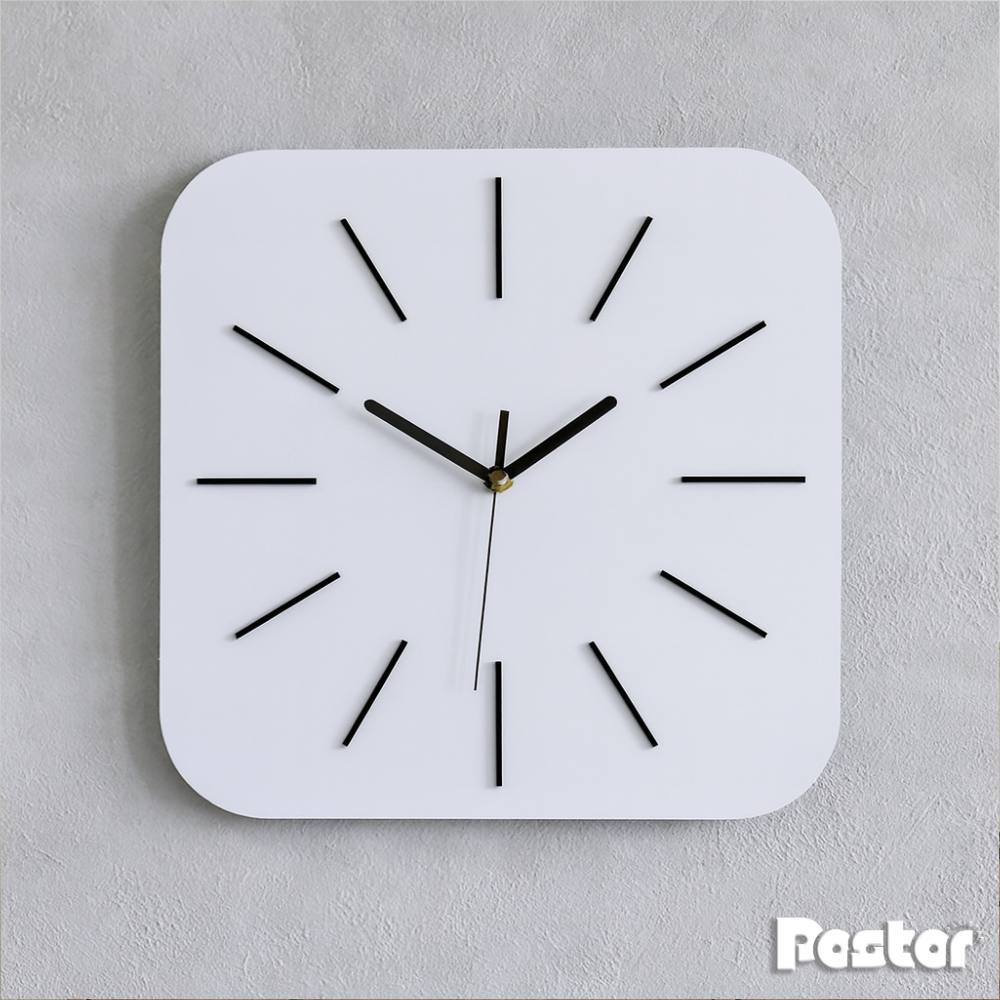 "Purity" Square Minimalist White Wall Clock with Corner Radius - #CL002