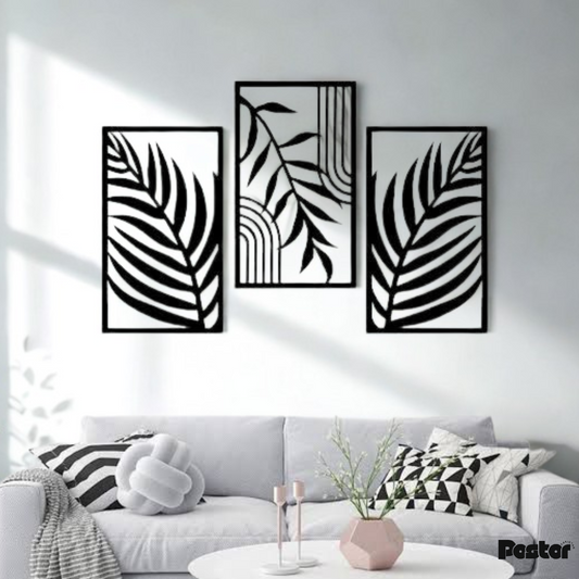 Modern Black and White Leaves 3-Piece Acrylic Wall Art Set - #A005