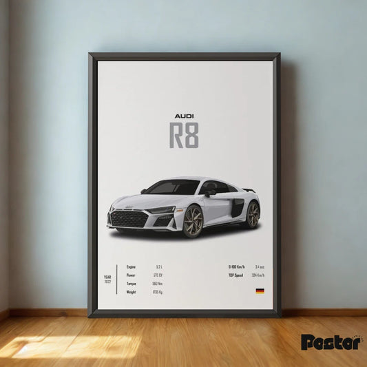 Audi R8 Framed Poster with Stats - #P078