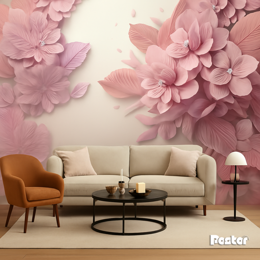 “Blush Petals” 3D Floral Wallpaper Mural - #W011