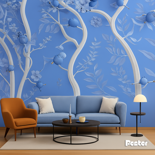 “Sky Garden” Whimsical Bird & Tree Wallpaper Mural - #W012