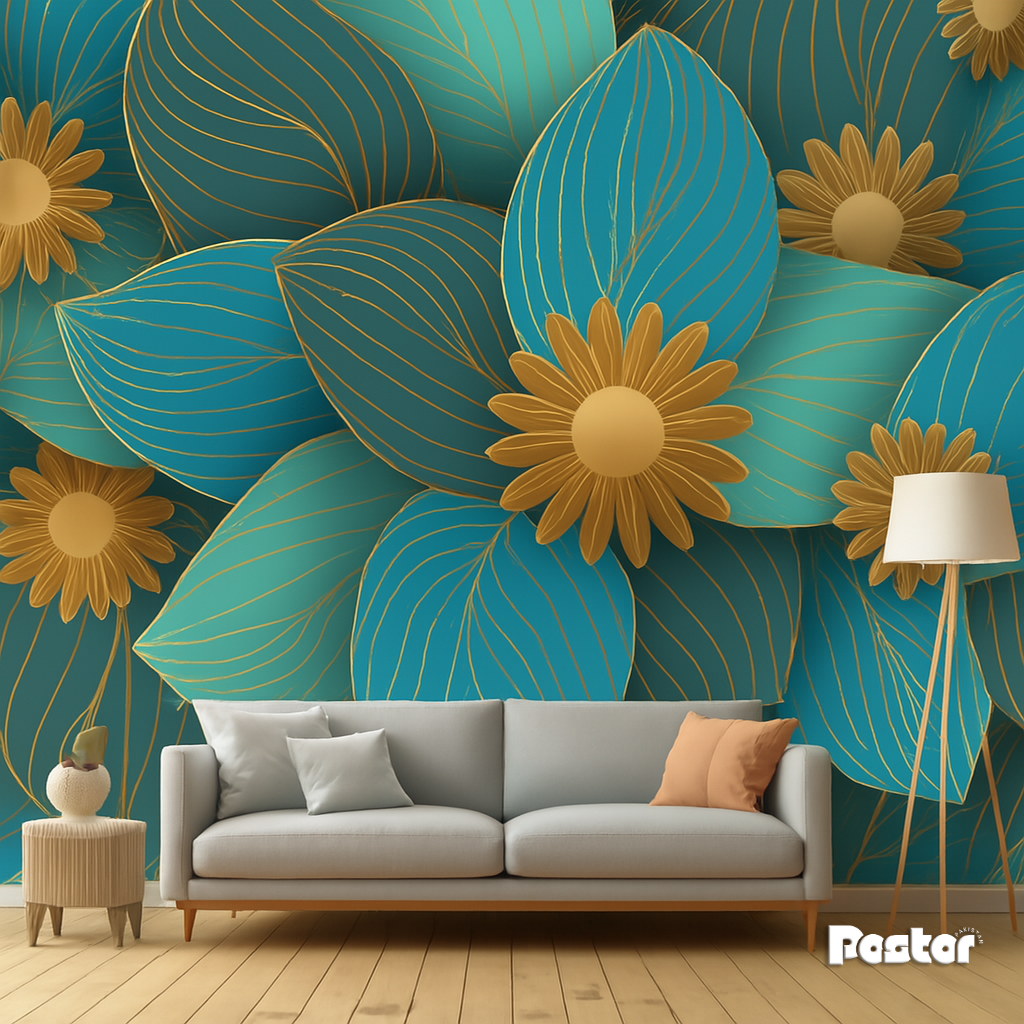 “Gilded Bloom” Modern Floral Wallpaper Mural - #W009