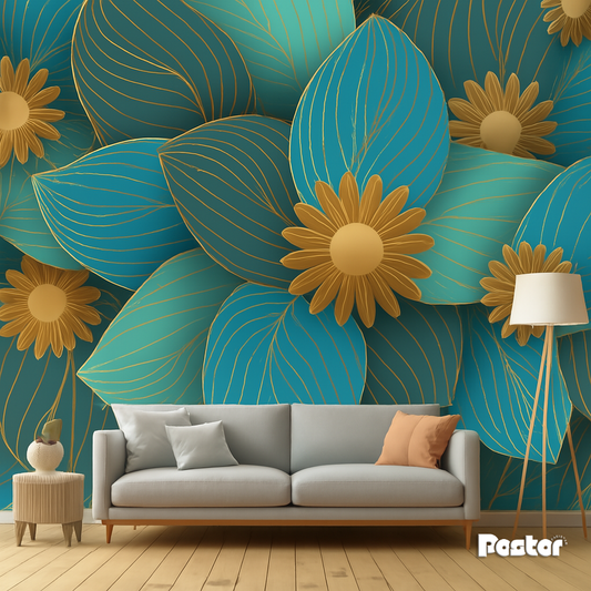 “Gilded Bloom” Modern Floral Wallpaper Mural - #W009