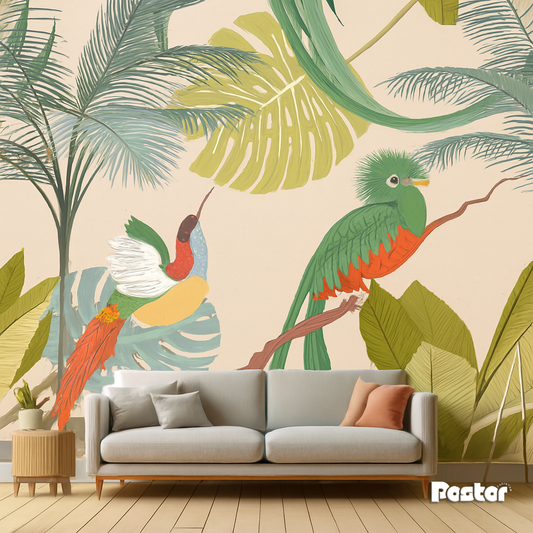 "Serene Jungle" Tropical Bird Wallpaper Mural - #W008