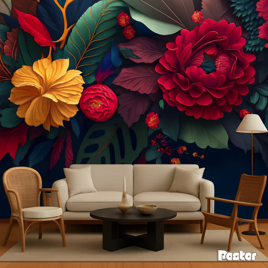 “Vibrant Tropics” Bold Floral Wallpaper Mural #W016