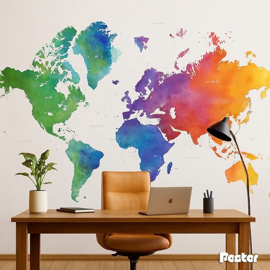“Watercolor World” Map Wallpaper Mural #W018