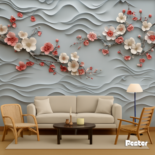 “Waves” 3D Floral Wallpaper Mural - #W014
