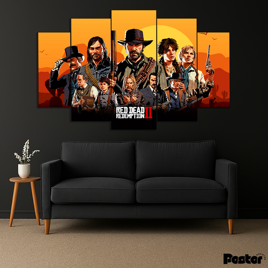 Red Dead Redemption 2 Iconic 5-Panel Split Canvas Art #S020