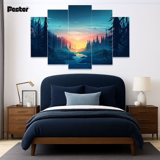 'Twilight Wilderness' Stylized Forest 5-Panel Canvas Art #S016